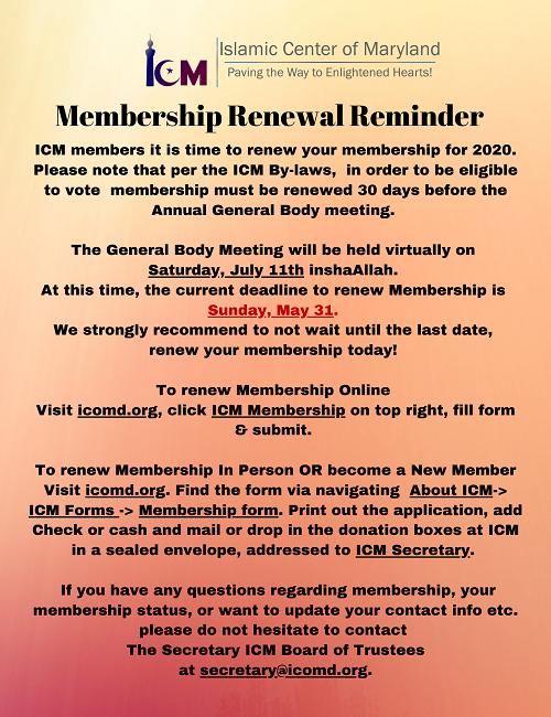 ICM Membership Renewal Reminder
